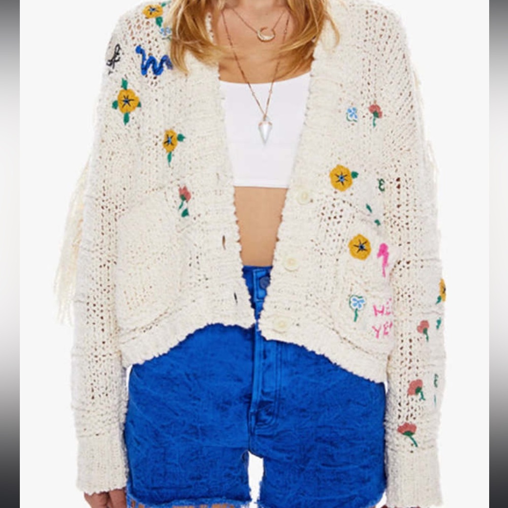 Mother Knit Cardigan with doodle Embroidery